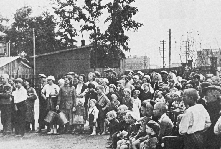 Spectators listening to agit-prop demonstration, c. 1921